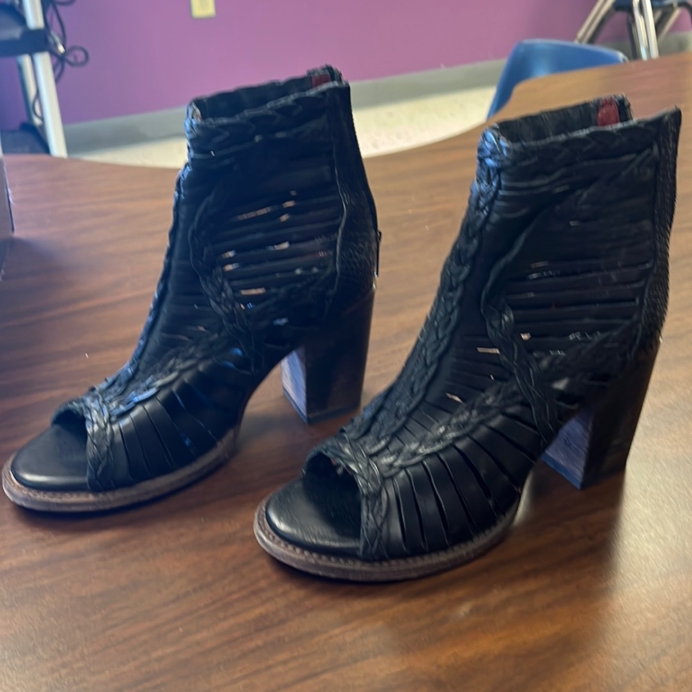 FREEBIRD Black Bela Open Toe Leather Bootie